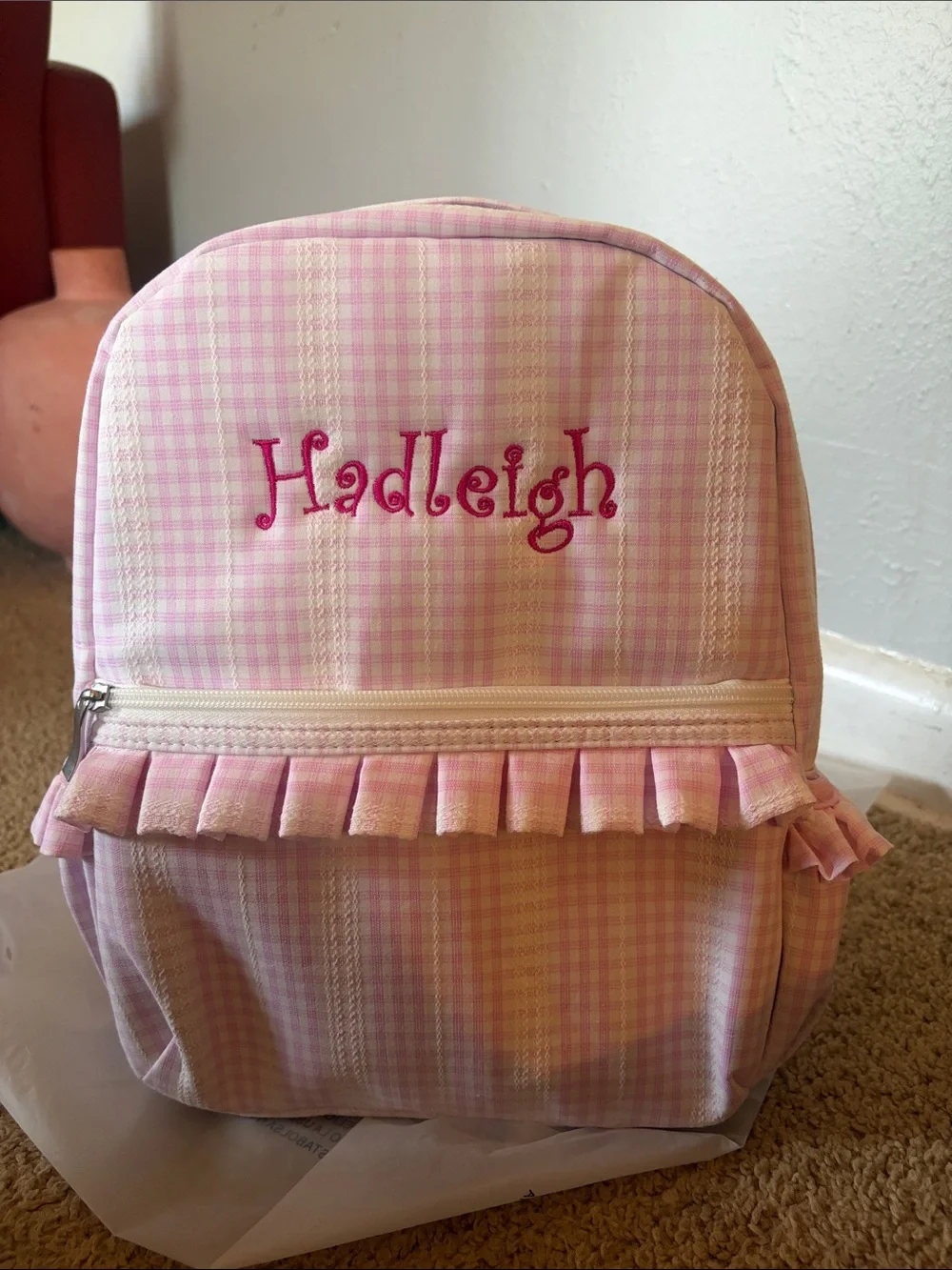 Personalized Pink Gingham Kids Backpack - Custom Name